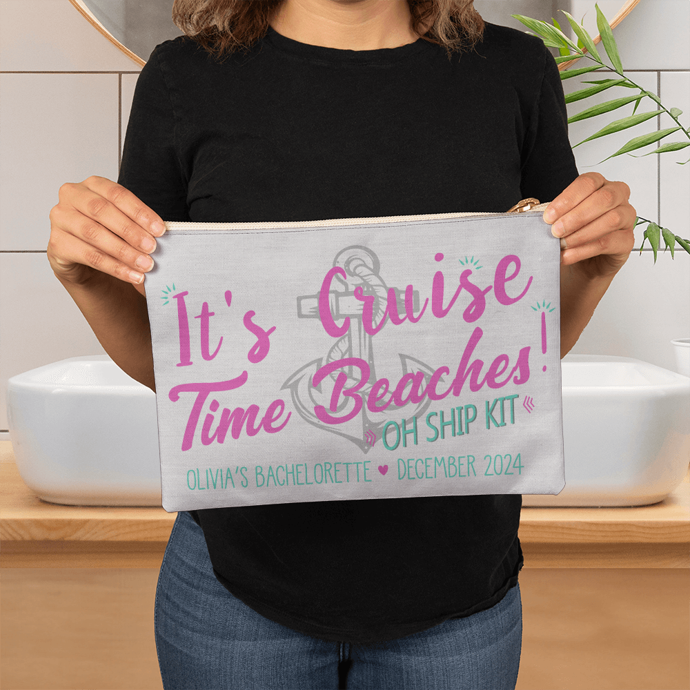 Personalized It's Cruise Time Beach Bachelorette Large Pouch
