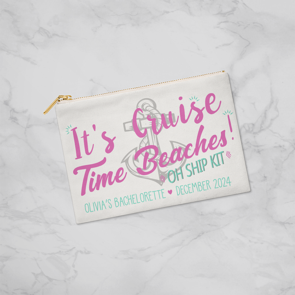 Personalized It's Cruise Time Beach Bachelorette Large Pouch