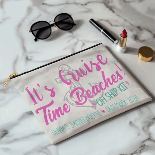 Personalized It's Cruise Time Beach Bachelorette Large Pouch