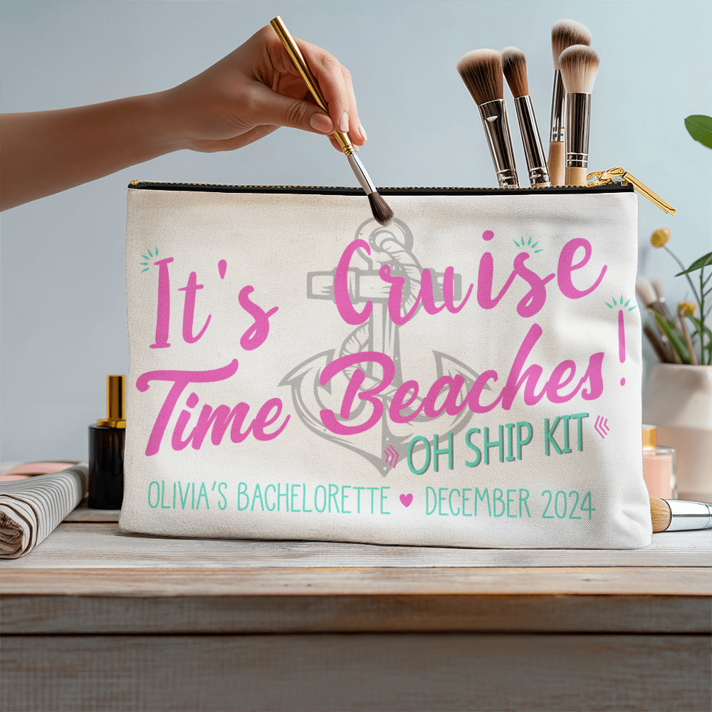 Personalized It's Cruise Time Beach Bachelorette Large Pouch