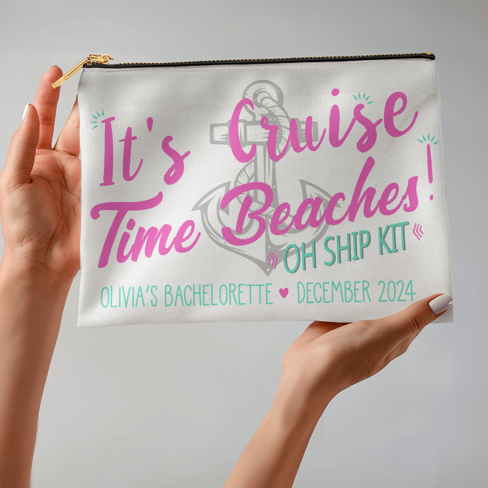 Personalized It's Cruise Time Beach Bachelorette Large Pouch