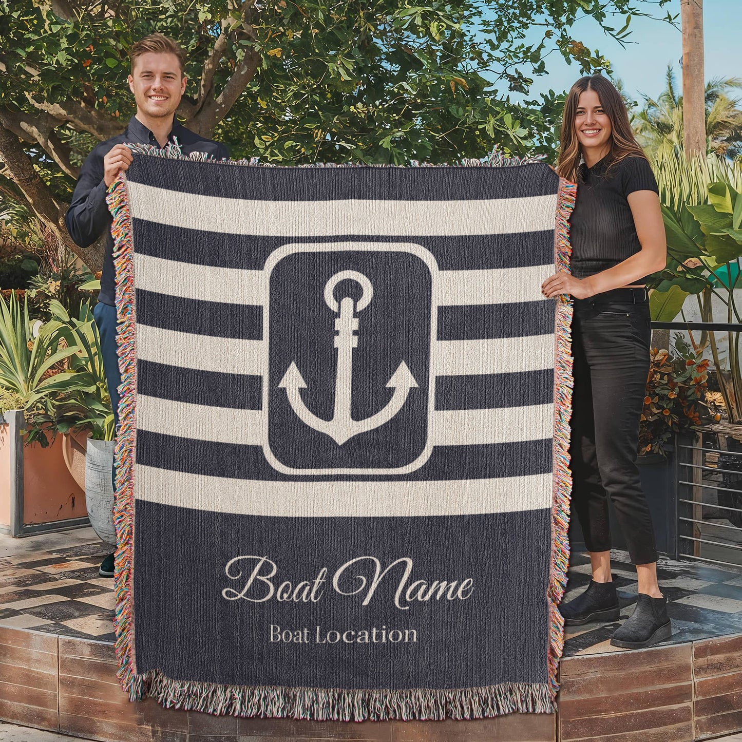 Personalized Boat Heirloom Woven Blanket