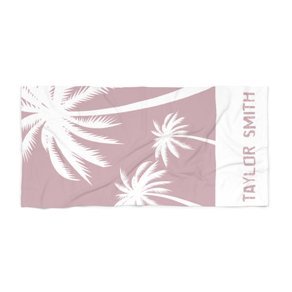 Personalized Pink Palm Trees Beach Towel