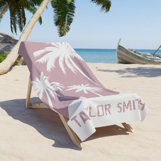 Personalized Pink Palm Trees Beach Towel