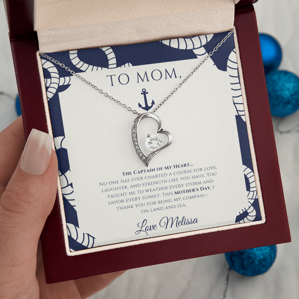 Mom - Captain of My Heart - Personalized Nautical Love Necklace
