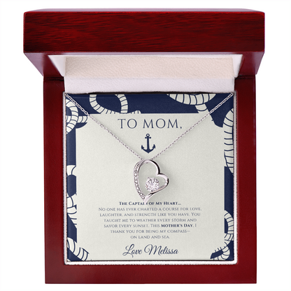 Mom - Captain of My Heart - Personalized Nautical Love Necklace