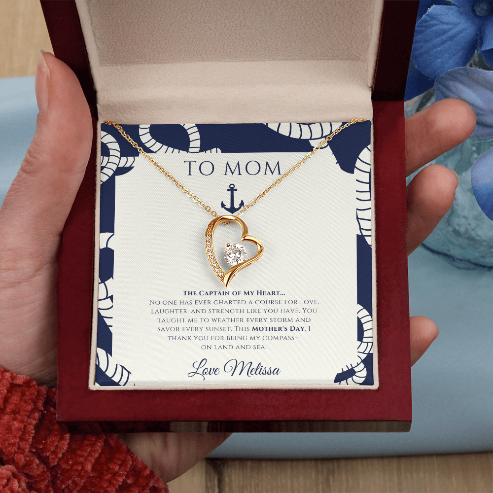 Mom - Captain of My Heart - Personalized Nautical Love Necklace