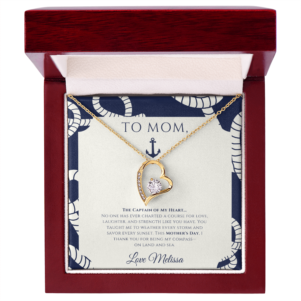 Mom - Captain of My Heart - Personalized Nautical Love Necklace