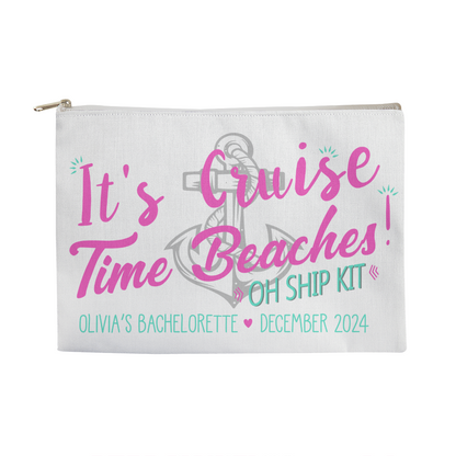 Personalized It's Cruise Time Beach Bachelorette Large Pouch