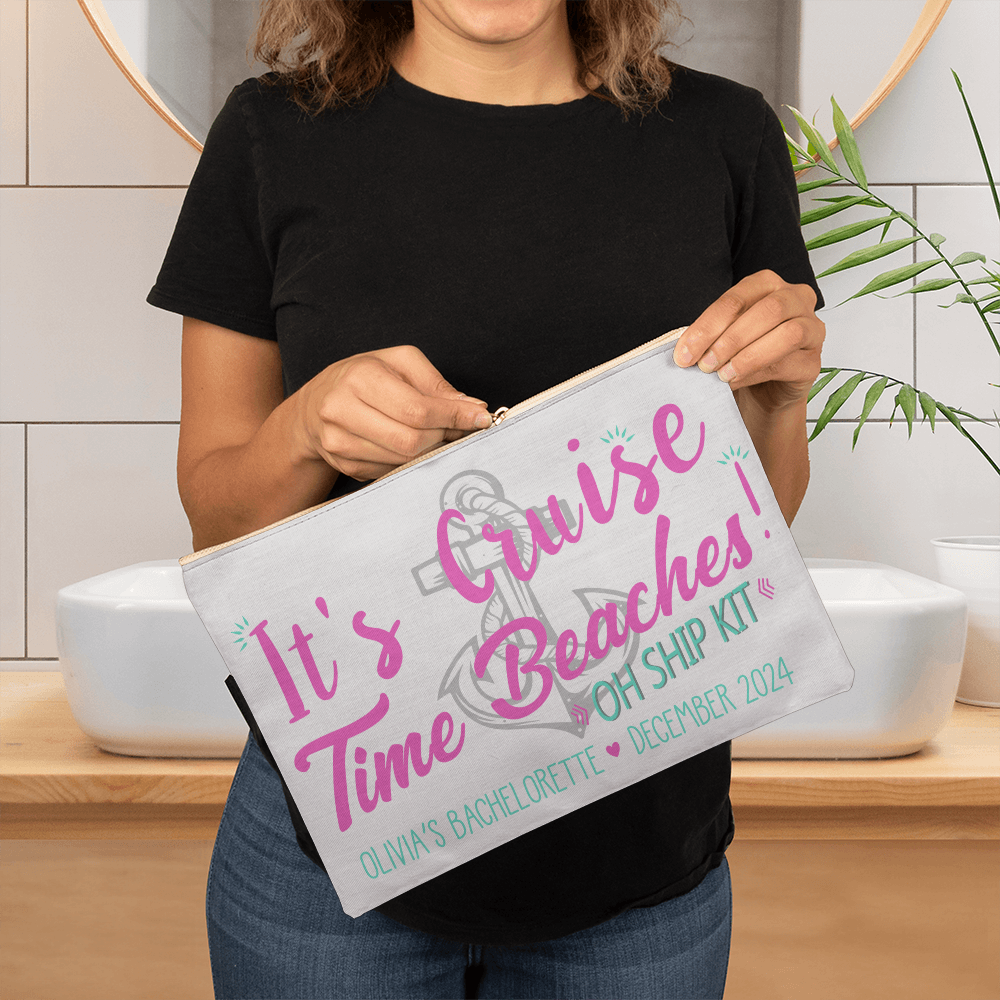 Personalized It's Cruise Time Beach Bachelorette Large Pouch