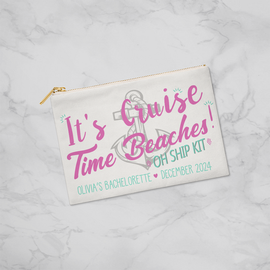 Personalized It's Cruise Time Beach Bachelorette Large Pouch