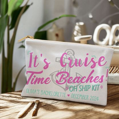 Personalized It's Cruise Time Beach Bachelorette Large Pouch