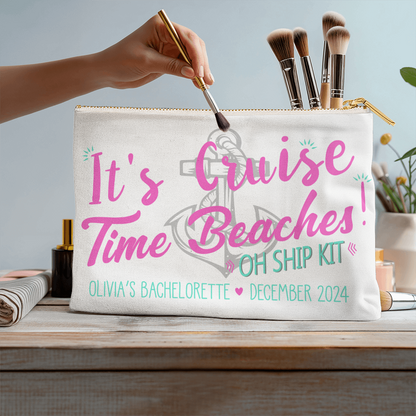 Personalized It's Cruise Time Beach Bachelorette Large Pouch
