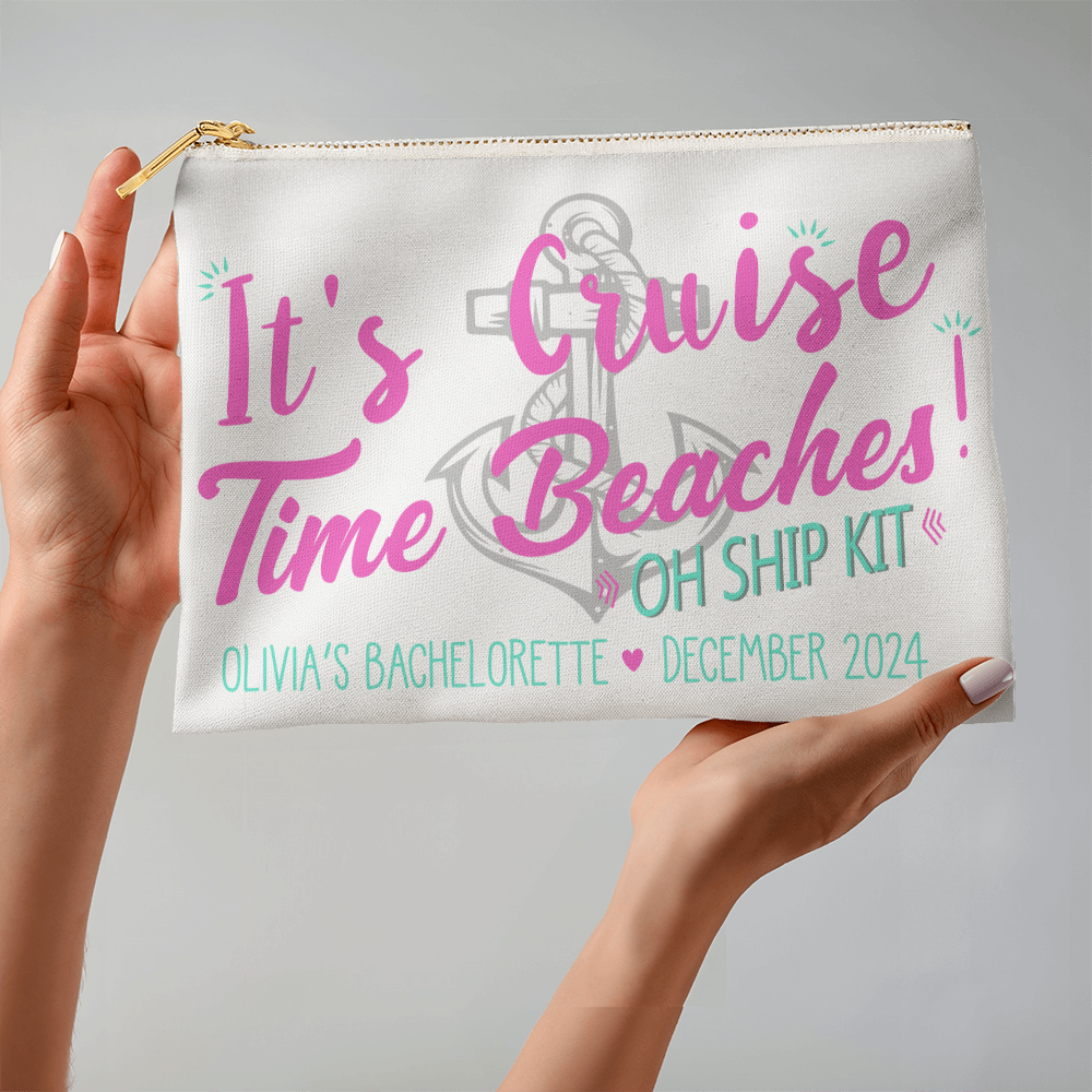 Personalized It's Cruise Time Beach Bachelorette Large Pouch