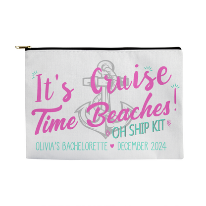 Personalized It's Cruise Time Beach Bachelorette Large Pouch