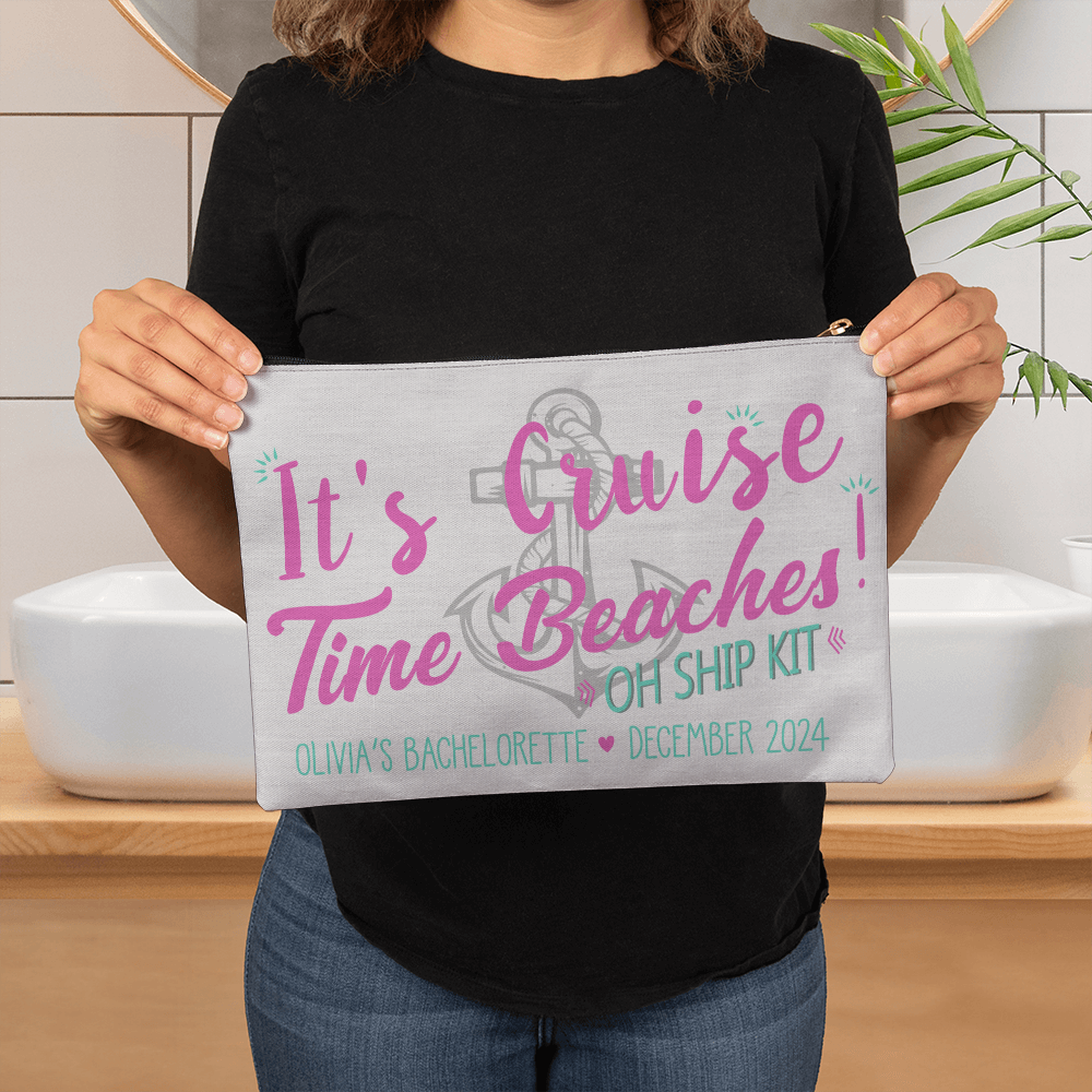Personalized It's Cruise Time Beach Bachelorette Large Pouch