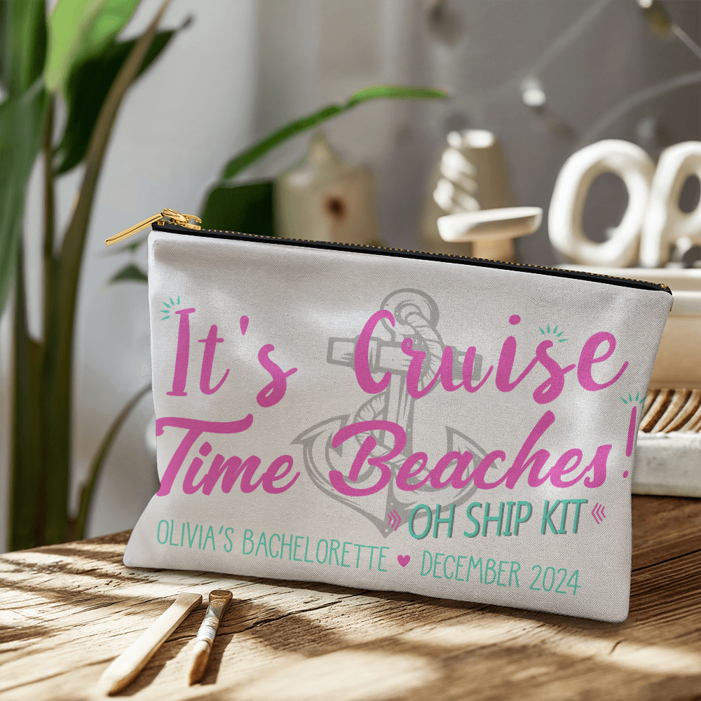 Personalized It's Cruise Time Beach Bachelorette Large Pouch