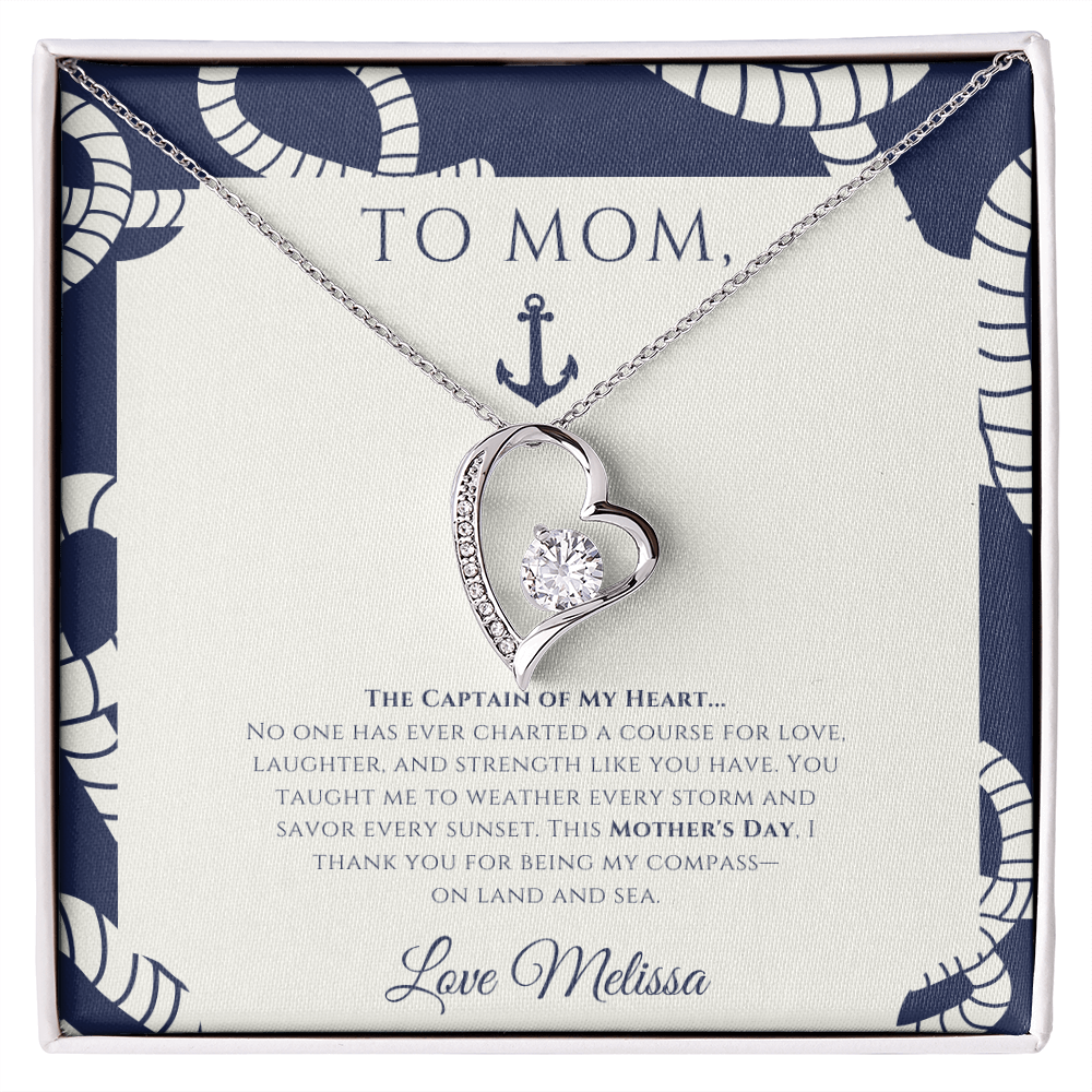 Mom - Captain of My Heart - Personalized Nautical Love Necklace