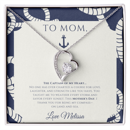 Mom - Captain of My Heart - Personalized Nautical Love Necklace