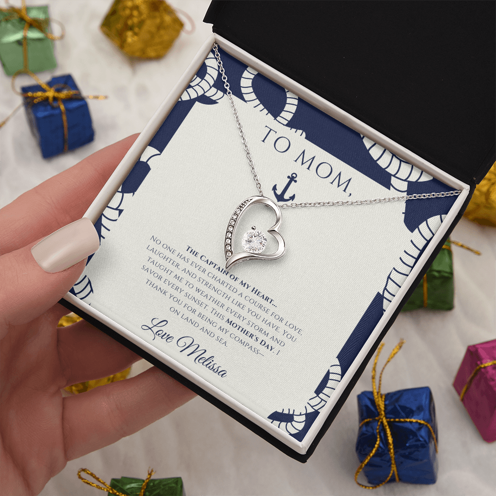 Mom - Captain of My Heart - Personalized Nautical Love Necklace