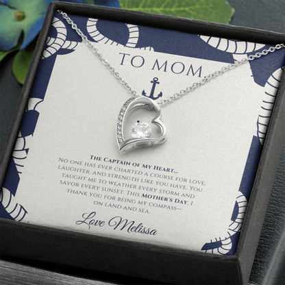 Mom - Captain of My Heart - Personalized Nautical Love Necklace