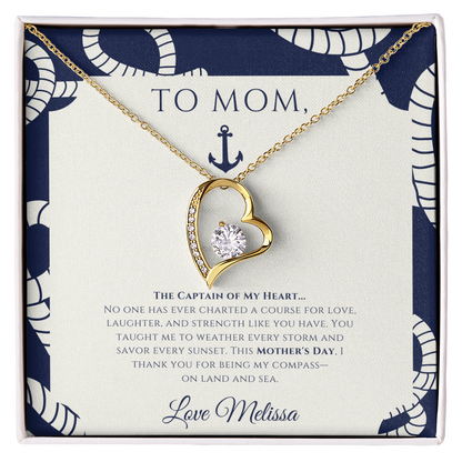 Mom - Captain of My Heart - Personalized Nautical Love Necklace