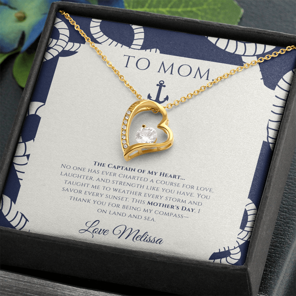 Mom - Captain of My Heart - Personalized Nautical Love Necklace